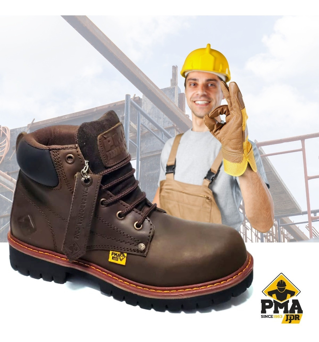 Bota De Trabajo Industrial Pma 136 Sin Casquillo Cafe Crazy.