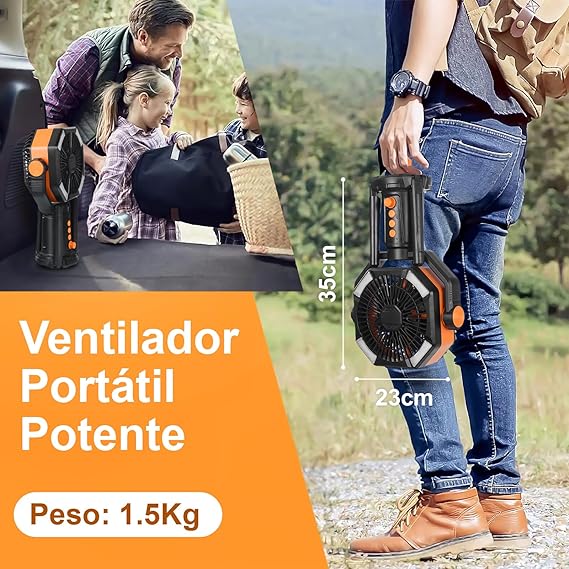 WELIKERA Ventilador Portátil de Camping 30000mAh con Doble Motor, 8 Velocidades, Luz LED y Control Remoto - Ventilador Recargable para Tienda de Campaña, Emergencias y Trabajo