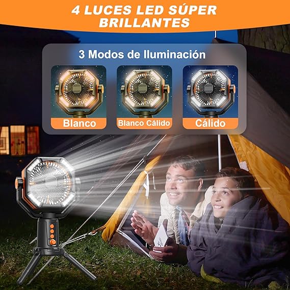WELIKERA Ventilador Portátil de Camping 30000mAh con Doble Motor, 8 Velocidades, Luz LED y Control Remoto - Ventilador Recargable para Tienda de Campaña, Emergencias y Trabajo