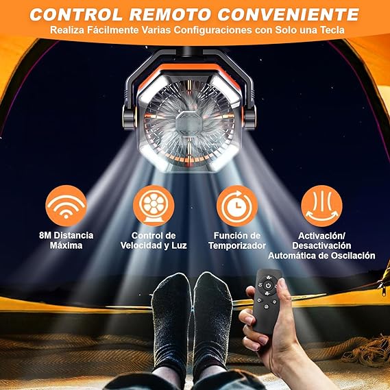 WELIKERA Ventilador Portátil de Camping 30000mAh con Doble Motor, 8 Velocidades, Luz LED y Control Remoto - Ventilador Recargable para Tienda de Campaña, Emergencias y Trabajo