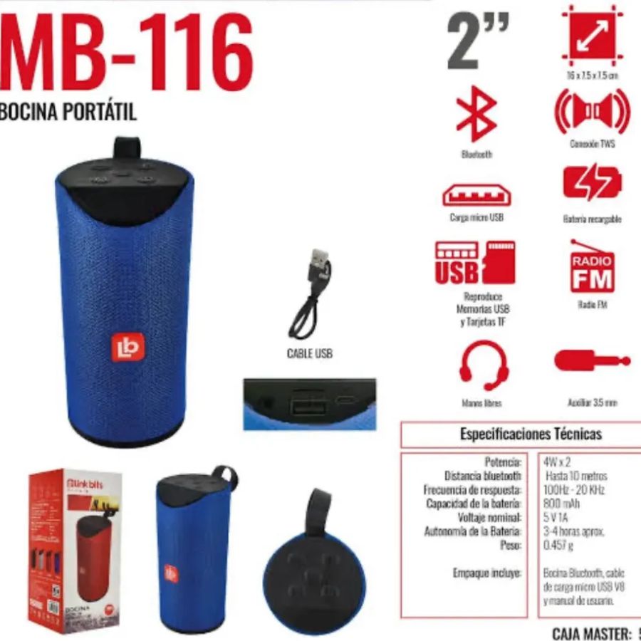 Bocina Link Bits Bluetooth/Radio FM Alta Definicion Doble Altavoz.