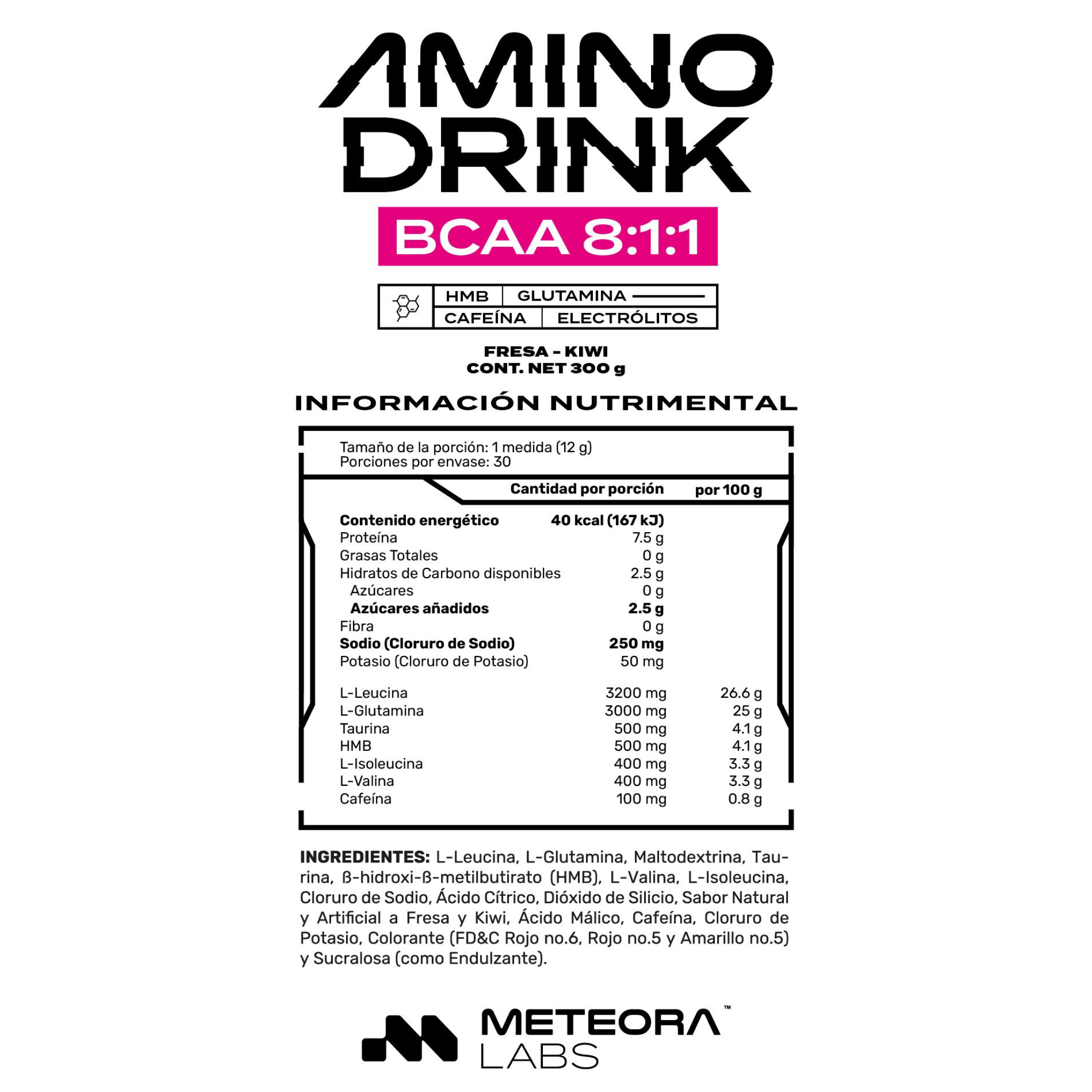 Meteora Labs, Aminodrink, Sandía, BCAA, HMB y Electrólitos