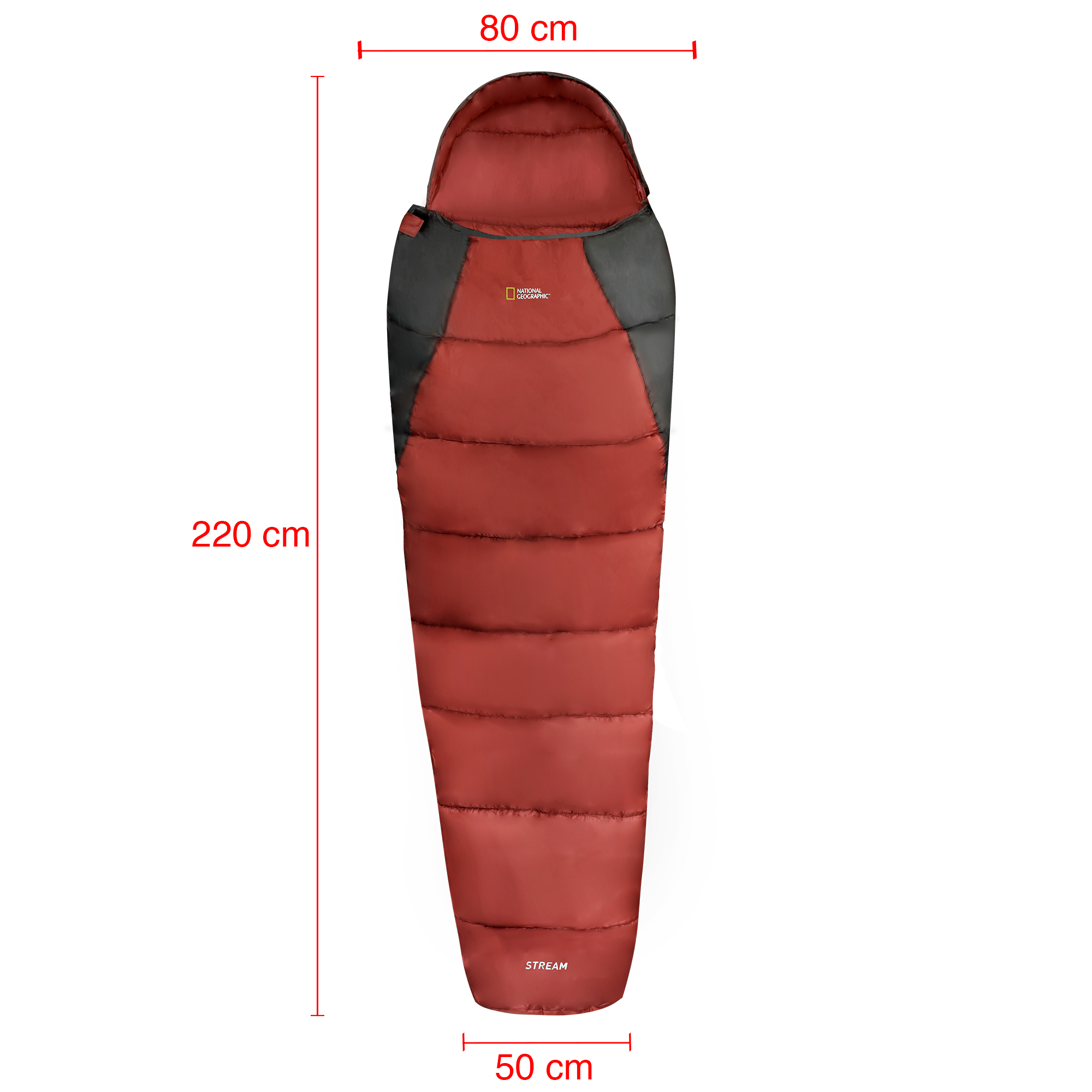 Bolsa para dormir Nat Geo Stream SNG209R, -13° C hasta +6° C, rojo carmín con gris