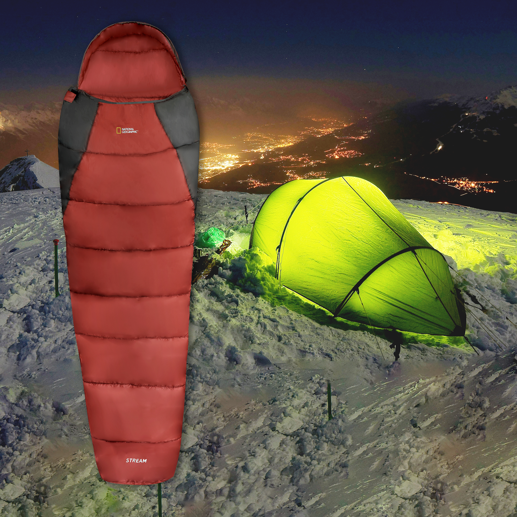 Bolsa para dormir Nat Geo Stream SNG209R, -13° C hasta +6° C, rojo carmín con gris