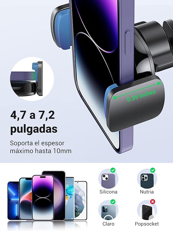 UGREEN Soporte Celular Auto, Base Porta Celular para Automóvil Tablero y Parabrisas, Car Phone Holder Ventosa Carro para iPhone 15 14 13 12 Pro MAX Plus, Galaxy S24 S23 S22 Ultra, Xiaomi Redmi, Negro