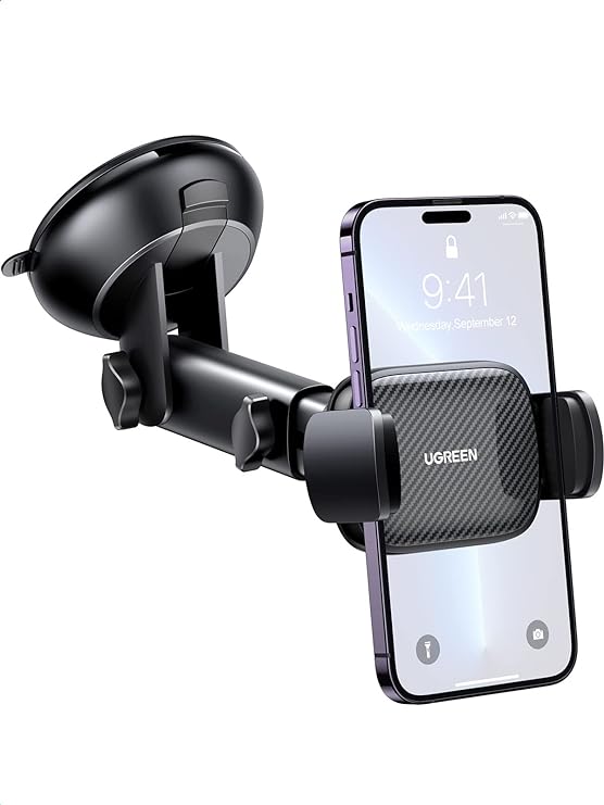 UGREEN Soporte Celular Auto, Base Porta Celular para Automóvil Tablero y Parabrisas, Car Phone Holder Ventosa Carro para iPhone 15 14 13 12 Pro MAX Plus, Galaxy S24 S23 S22 Ultra, Xiaomi Redmi, Negro