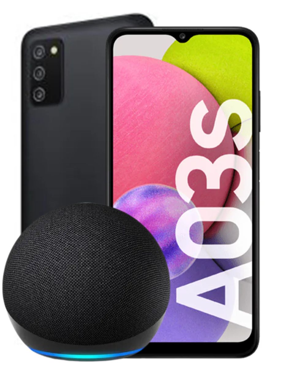 Combo Celular Samsung Galaxy A03s 64GB 4GB (Negro)   Alexa Echo Dot 5ta Gen (Negro).