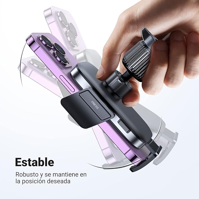 UGREEN Soporte Celular Automóvil, Base Porta Móvil Auto Giratorio 360° con Gancho Metálico y Botón de Liberación, Uso con Una Sola Mano para iPhone 15 14 13 12 Pro MAX, Galaxy S24 S23 S22 Ultra, Redmi