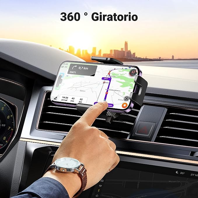 UGREEN Soporte Celular Automóvil, Base Porta Móvil Auto Giratorio 360° con Gancho Metálico y Botón de Liberación, Uso con Una Sola Mano para iPhone 15 14 13 12 Pro MAX, Galaxy S24 S23 S22 Ultra, Redmi