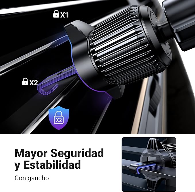 UGREEN Soporte Celular Automóvil, Base Porta Móvil Auto Giratorio 360° con Gancho Metálico y Botón de Liberación, Uso con Una Sola Mano para iPhone 15 14 13 12 Pro MAX, Galaxy S24 S23 S22 Ultra, Redmi