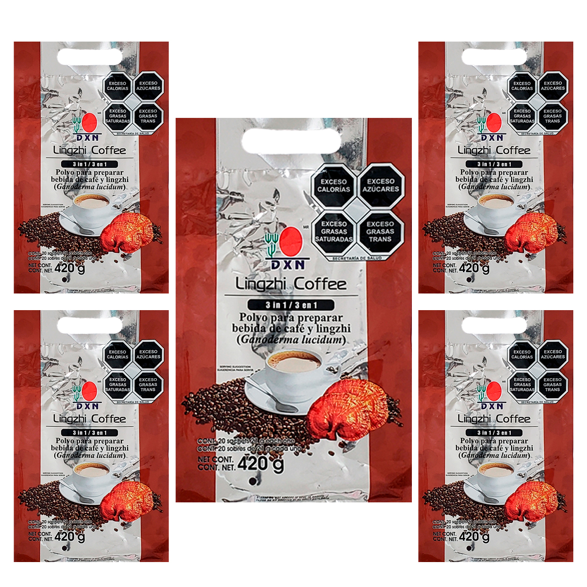 Café Instantáneo DXN 3 En 1 Lingzhi Coffe 5 Paquetes.