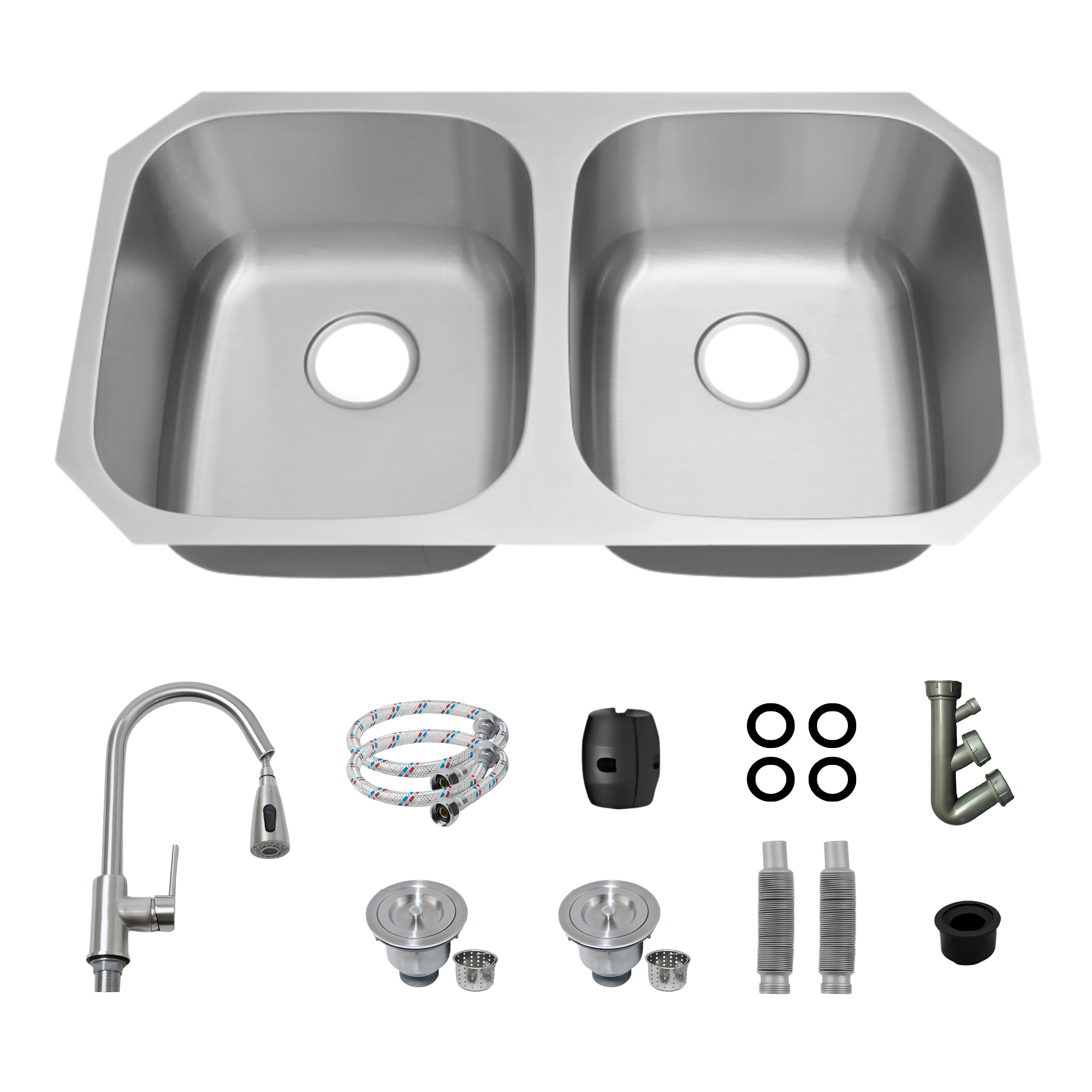 Tarja Doble Calibre 18'' para Submontar - Incluye accesorios - Fregadero para Cocina de Acero Inoxidable 304 Calibre 18" de Alta Resistencia - Color Plata Satinado