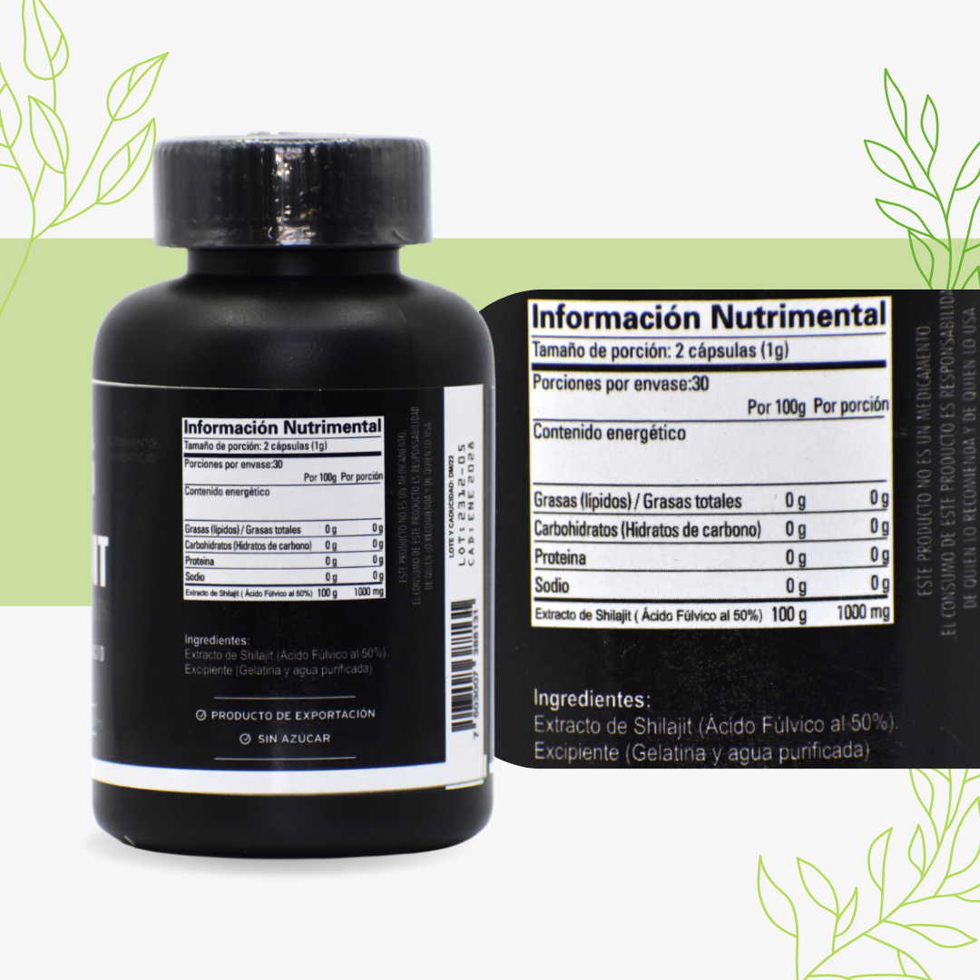 Shilajit Extract Powder 50% 60 Cápsulas 500 Mg C/u Azga Lab