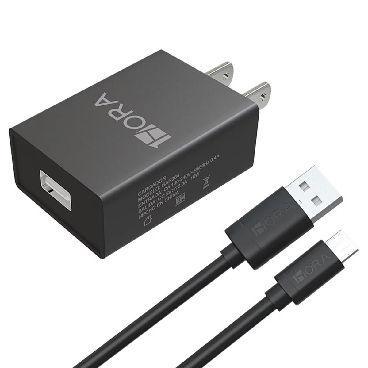 Combo Cargador Carga Rápida y Cable Micro USB V8 1Hora Negro.