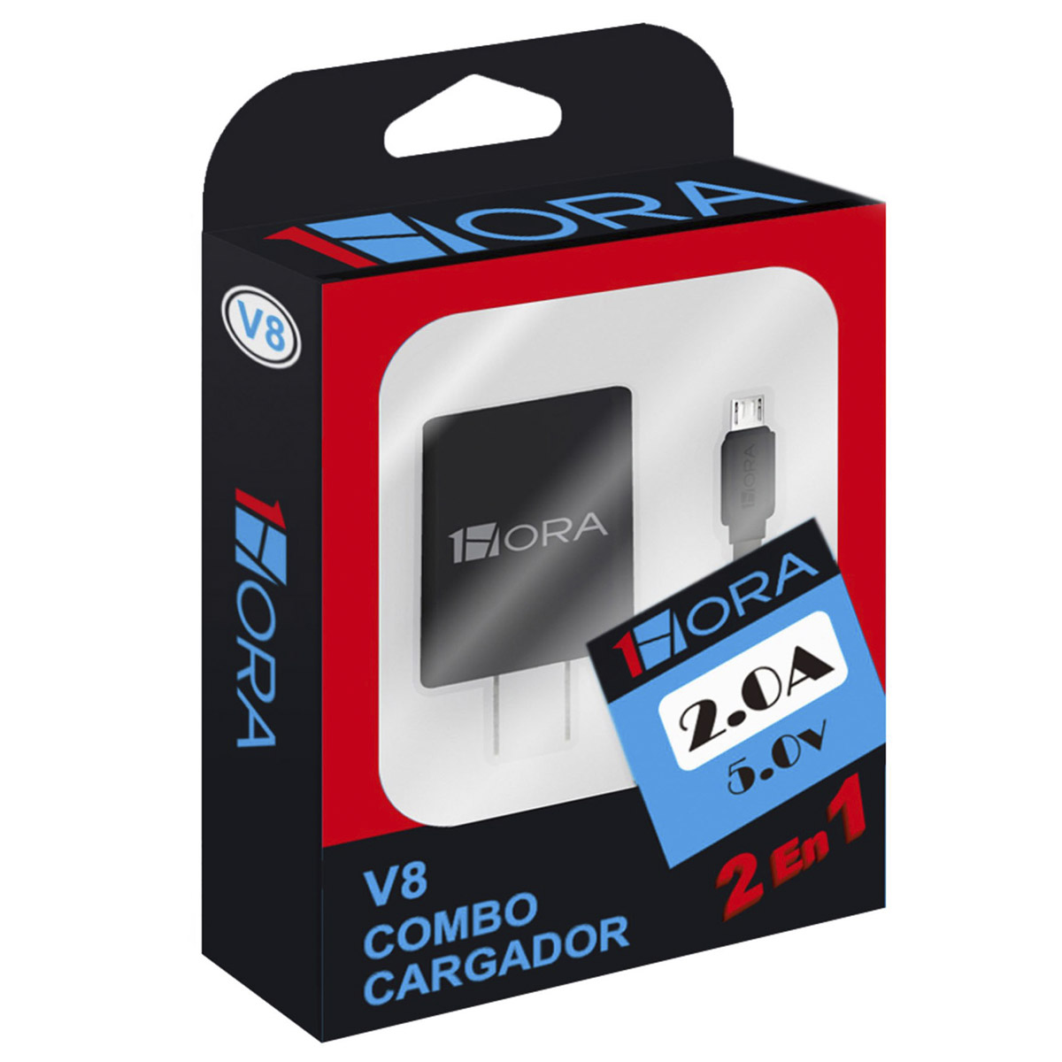 Combo Cargador Carga Rápida y Cable Micro USB V8 1Hora Negro.