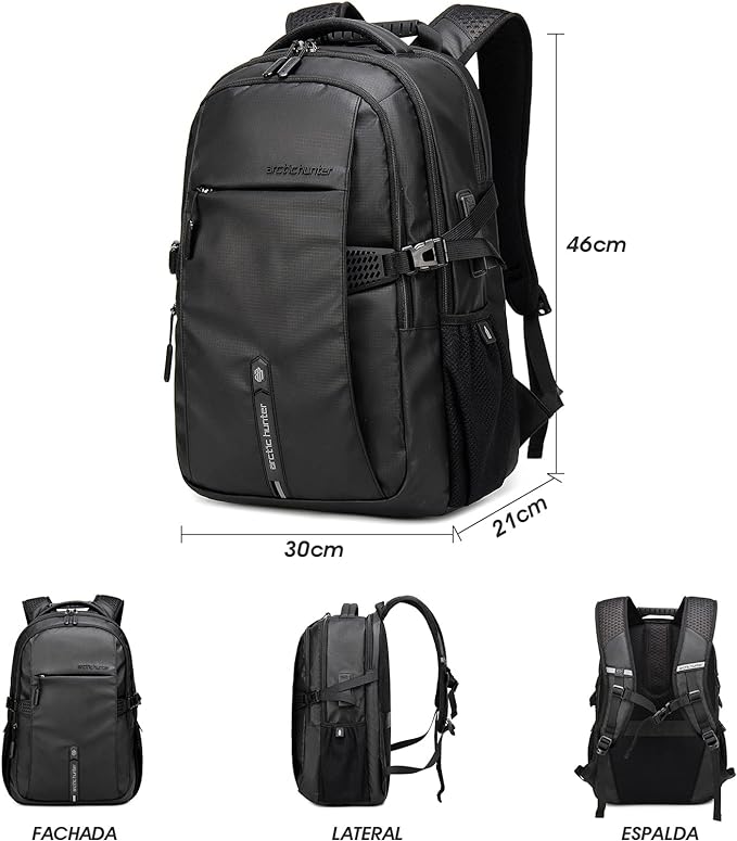 A Mochila para Laptop, ARCTIC HUNTER AH Mochila Antirrobo Impermeable con Puerto de Carga USB, Mochila de Negocios con Múltiples Compartimentos de 15.6 pulgadas
