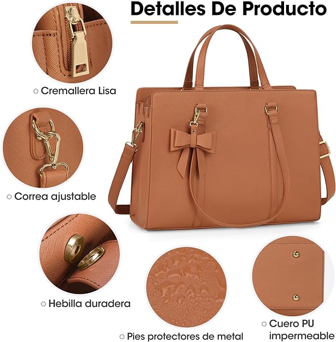 A Bolsas de mujer para Laptop 15.6 Pulgadas Maletin para laptop mujer Impermeable Tote bag mujer de Gran Capacidad Portafolios para mujer Negra, Marrón