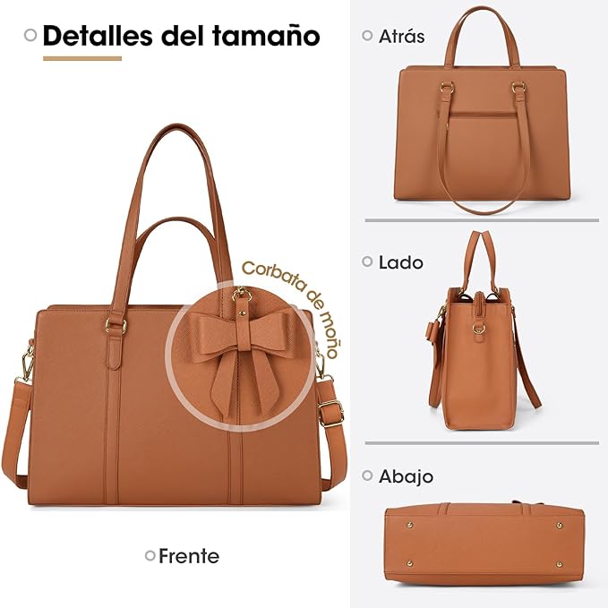 A Bolsas de mujer para Laptop 15.6 Pulgadas Maletin para laptop mujer Impermeable Tote bag mujer de Gran Capacidad Portafolios para mujer Negra, Marrón