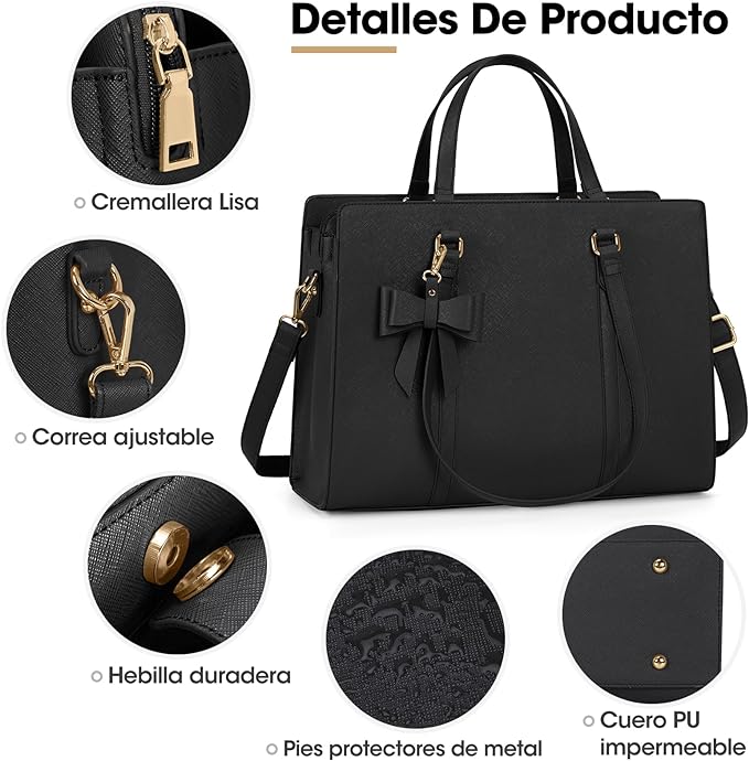 A Bolsas de mujer para Laptop 15.6 Pulgadas Maletin para laptop mujer Impermeable Tote bag mujer de Gran Capacidad Portafolios para mujer Negra, Marrón