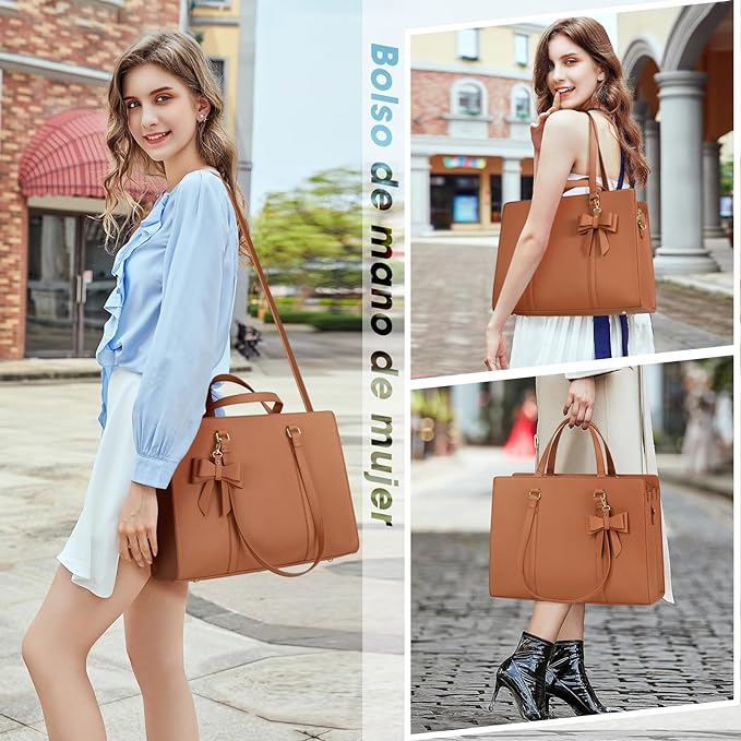 A Bolsas de mujer para Laptop 15.6 Pulgadas Maletin para laptop mujer Impermeable Tote bag mujer de Gran Capacidad Portafolios para mujer Negra, Marrón