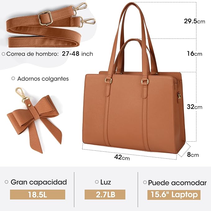 A Bolsas de mujer para Laptop 15.6 Pulgadas Maletin para laptop mujer Impermeable Tote bag mujer de Gran Capacidad Portafolios para mujer Negra, Marrón
