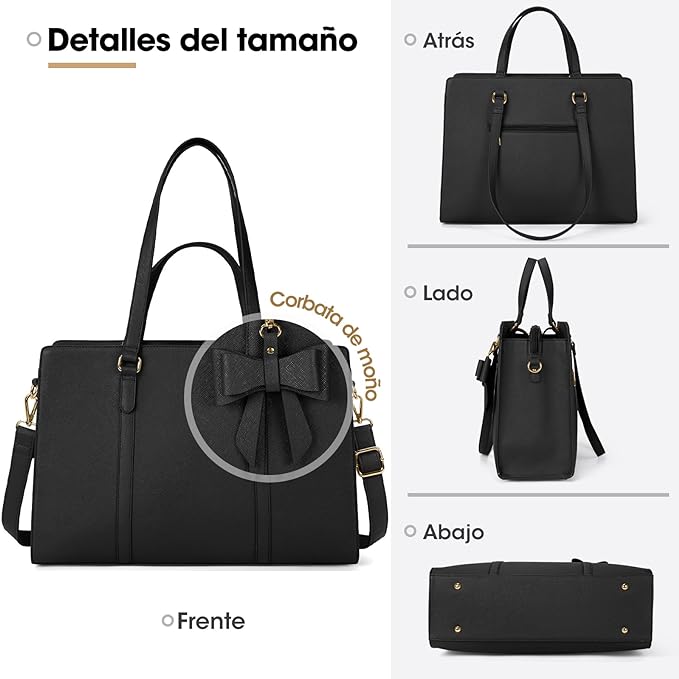 A Bolsas de mujer para Laptop 15.6 Pulgadas Maletin para laptop mujer Impermeable Tote bag mujer de Gran Capacidad Portafolios para mujer Negra, Marrón