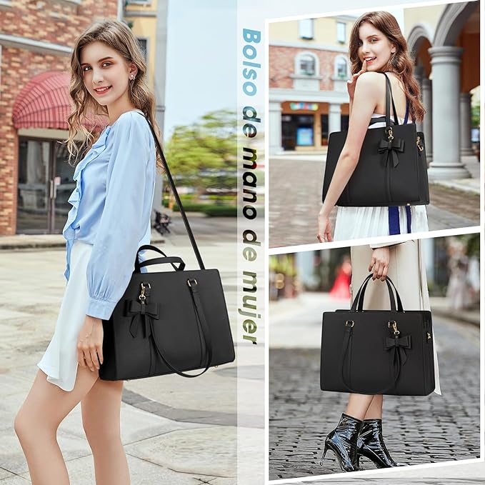 A Bolsas de mujer para Laptop 15.6 Pulgadas Maletin para laptop mujer Impermeable Tote bag mujer de Gran Capacidad Portafolios para mujer Negra, Marrón