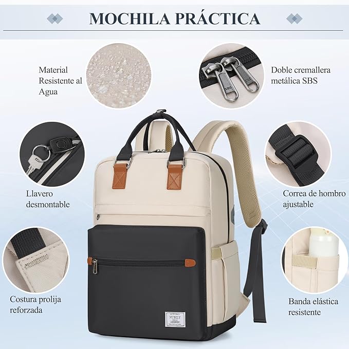 A RAINSMORE Mochilas para Mujer Mochila para Laptop Mochila de Viaje Mochila para Portátil de 15.6 Pulgadas Backpack Ligera Mochilas laptop Negro.