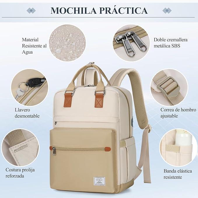 A RAINSMORE Mochilas para Mujer Mochila para Laptop Mochila de Viaje Mochila para Portátil de 15.6 Pulgadas Backpack Ligera Mochilas Laptop Caqui