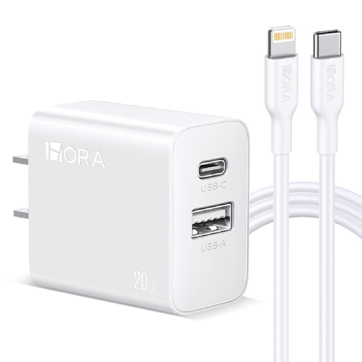 Cargador Dual USB y Tipo C 20W Cable Carga y Datos Tipo C Lightning IP 1m.