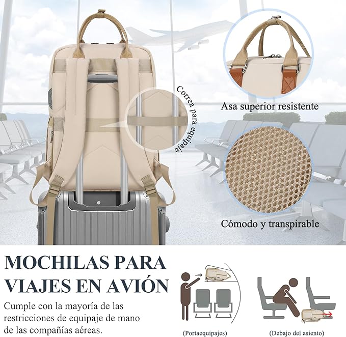A RAINSMORE Mochilas para Mujer Mochila para Laptop Mochila de Viaje Mochila para Portátil de 15.6 Pulgadas Backpack Ligera Mochilas Laptop Caqui