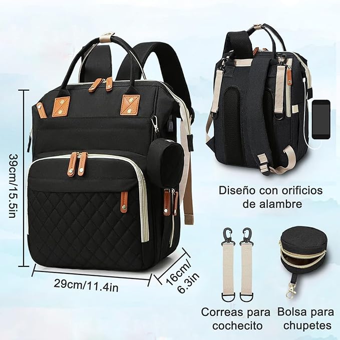 A Mochila de Bolsa de Pañal, Mochila Pañalera Multifuncional Impermeable de Viaje Gran Capacidad, Bolsas de Pañales de Maternidad Bolsillo Térmico de Aislamiento de Bebé para Mamás Papás