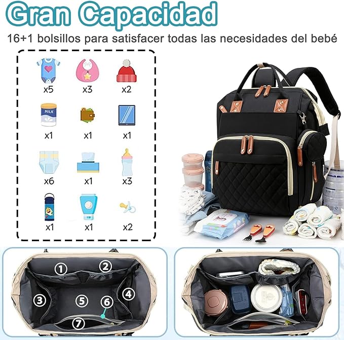 A Mochila de Bolsa de Pañal, Mochila Pañalera Multifuncional Impermeable de Viaje Gran Capacidad, Bolsas de Pañales de Maternidad Bolsillo Térmico de Aislamiento de Bebé para Mamás Papás