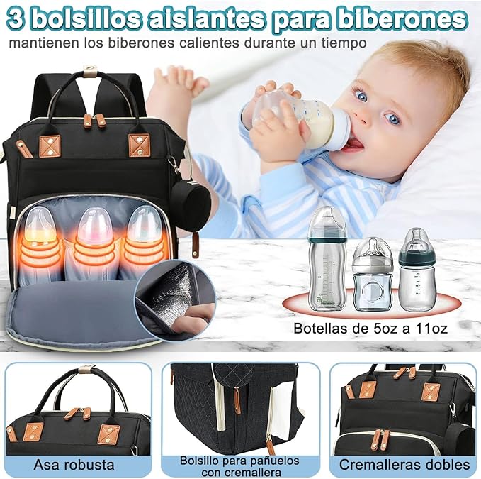 A Mochila de Bolsa de Pañal, Mochila Pañalera Multifuncional Impermeable de Viaje Gran Capacidad, Bolsas de Pañales de Maternidad Bolsillo Térmico de Aislamiento de Bebé para Mamás Papás