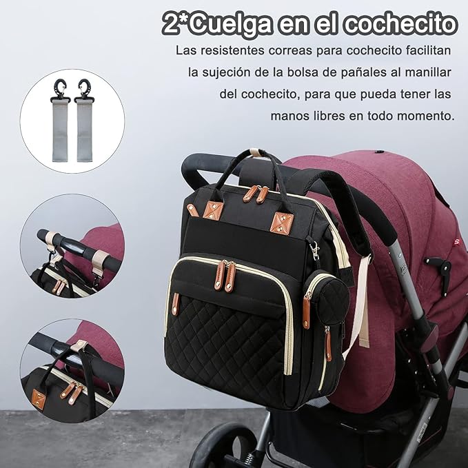 A Mochila de Bolsa de Pañal, Mochila Pañalera Multifuncional Impermeable de Viaje Gran Capacidad, Bolsas de Pañales de Maternidad Bolsillo Térmico de Aislamiento de Bebé para Mamás Papás