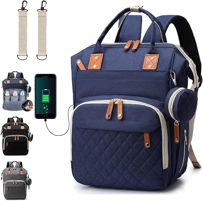 A Mochila de Bolsa de Pañal, Mochila Pañalera Multifuncional Impermeable de Viaje Gran Capacidad, Bolsas de Pañales de Maternidad Bolsillo Térmico de Aislamiento de Bebé para Mamás Papás
