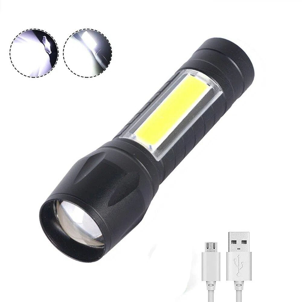 Linterna Bolsillo Táctica Recargable Alto Brillo Negro.