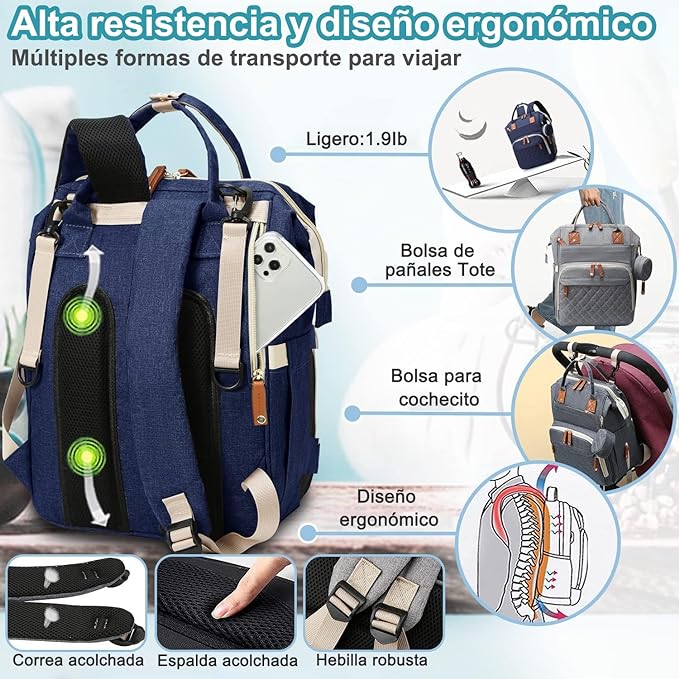 A Mochila de Bolsa de Pañal, Mochila Pañalera Multifuncional Impermeable de Viaje Gran Capacidad, Bolsas de Pañales de Maternidad Bolsillo Térmico de Aislamiento de Bebé para Mamás Papás