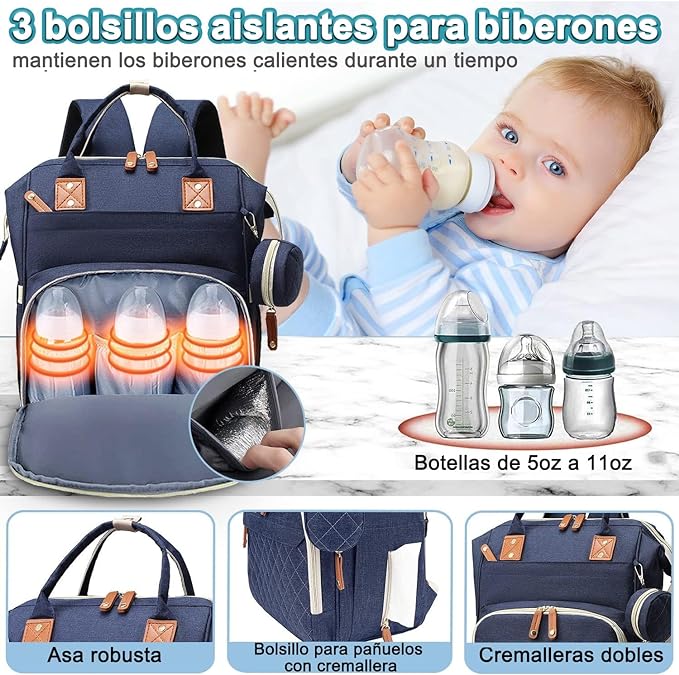 A Mochila de Bolsa de Pañal, Mochila Pañalera Multifuncional Impermeable de Viaje Gran Capacidad, Bolsas de Pañales de Maternidad Bolsillo Térmico de Aislamiento de Bebé para Mamás Papás