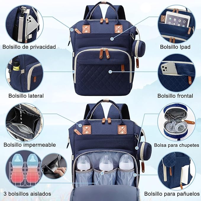 A Mochila de Bolsa de Pañal, Mochila Pañalera Multifuncional Impermeable de Viaje Gran Capacidad, Bolsas de Pañales de Maternidad Bolsillo Térmico de Aislamiento de Bebé para Mamás Papás