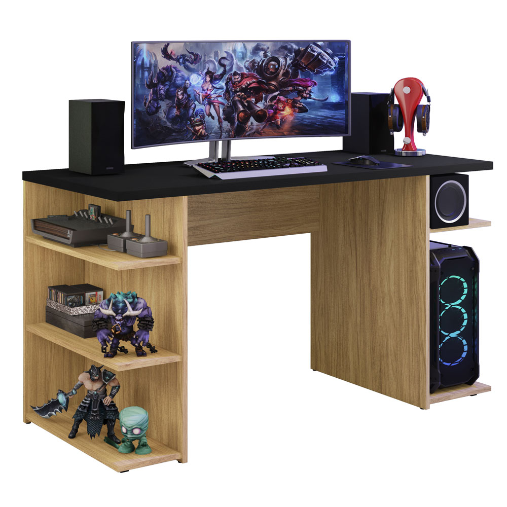 Escritorio Gamer Madesa para PC y Consola Roble/Negro.