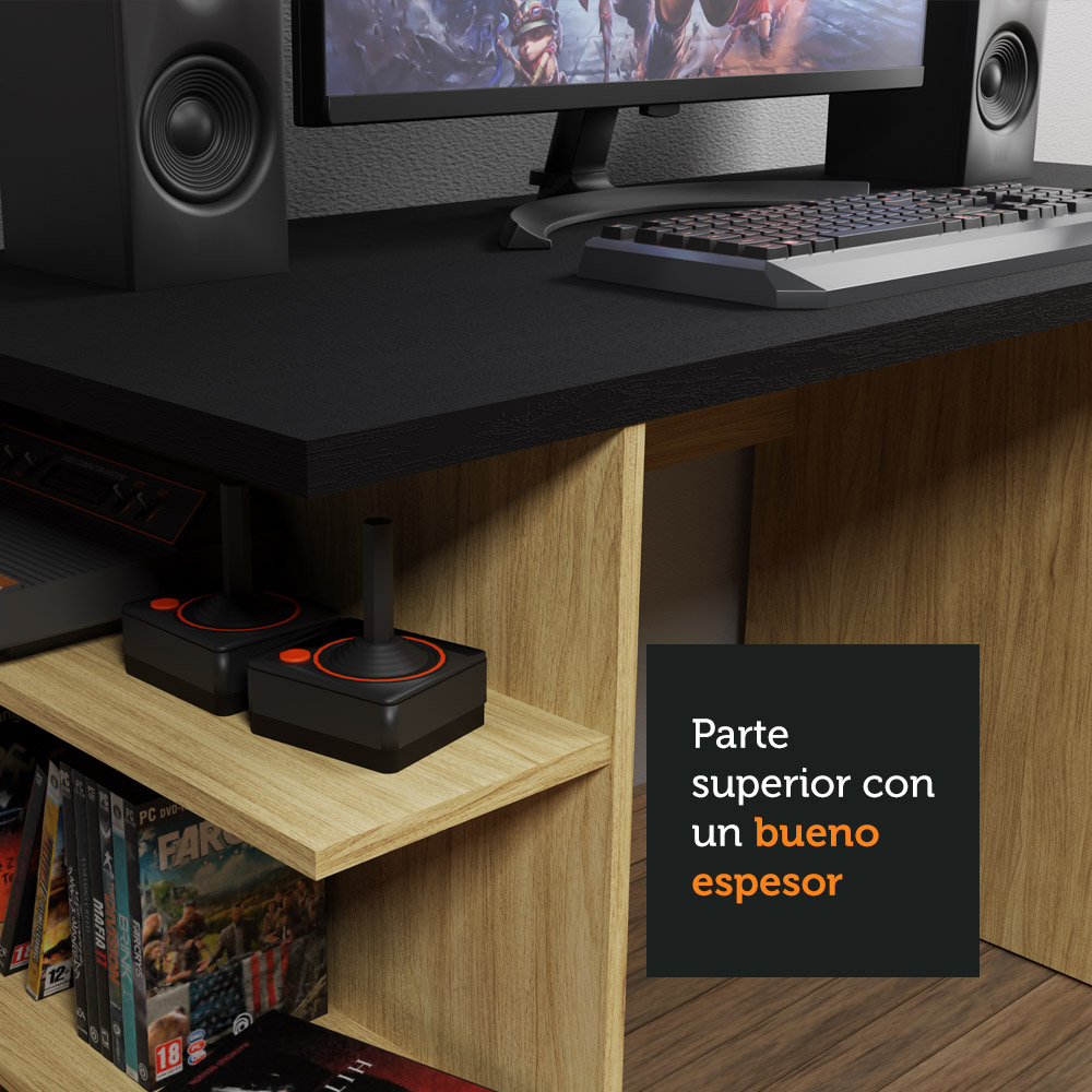 Escritorio Gamer Madesa para PC y Consola Roble/Negro.