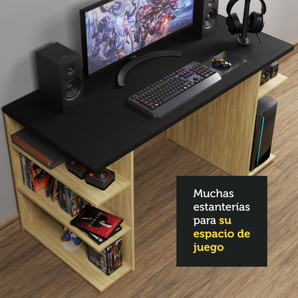 Escritorio Gamer Madesa para PC y Consola Roble/Negro.