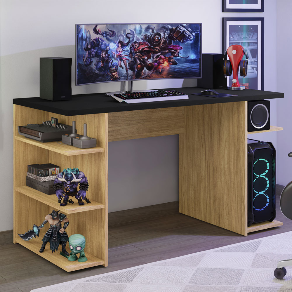 Escritorio Gamer Madesa para PC y Consola Roble/Negro.