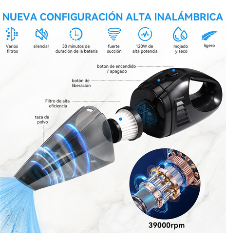 Aspiradora De Mano Portátil Inalambrica Para Auto Y Hogar