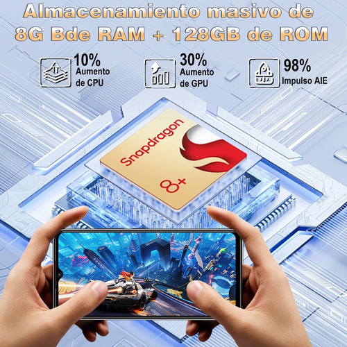 Kxd A07 Teléfono Dual Sim 8gb Ram + 128gb Rom Gran Pantalla 150hz Alta Frecuencia De Actualización 6.52 Pulgadas Con Desbloqueo Por Huella Digital