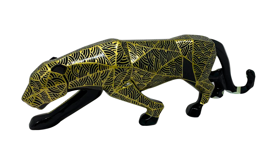 Pantera decorativa de cerámica zentangle.