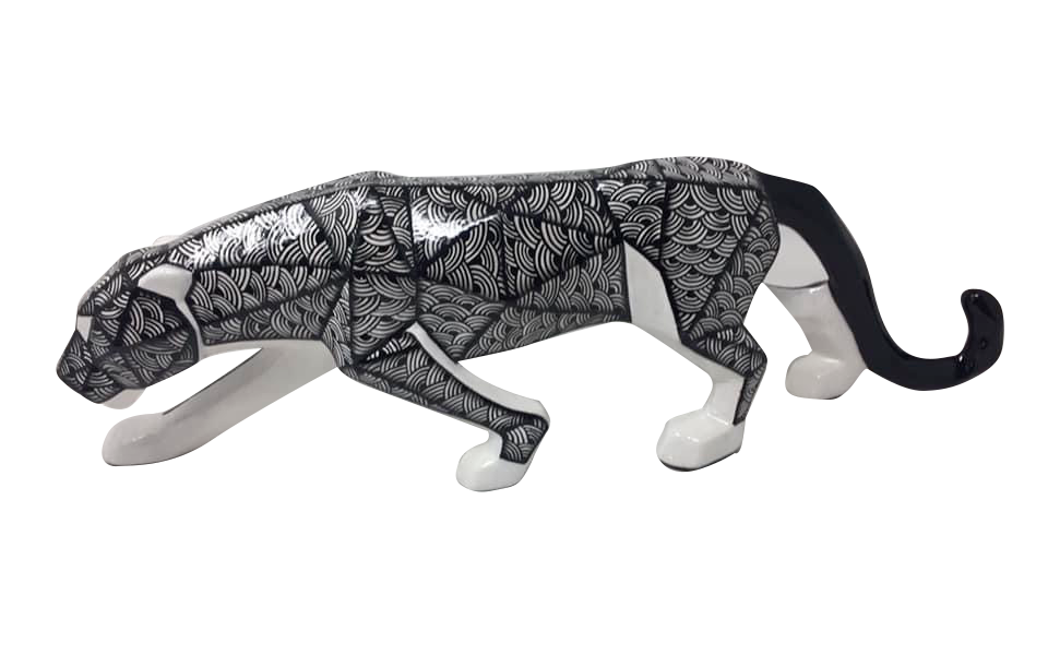 Pantera decorativa de cerámica zentangle.