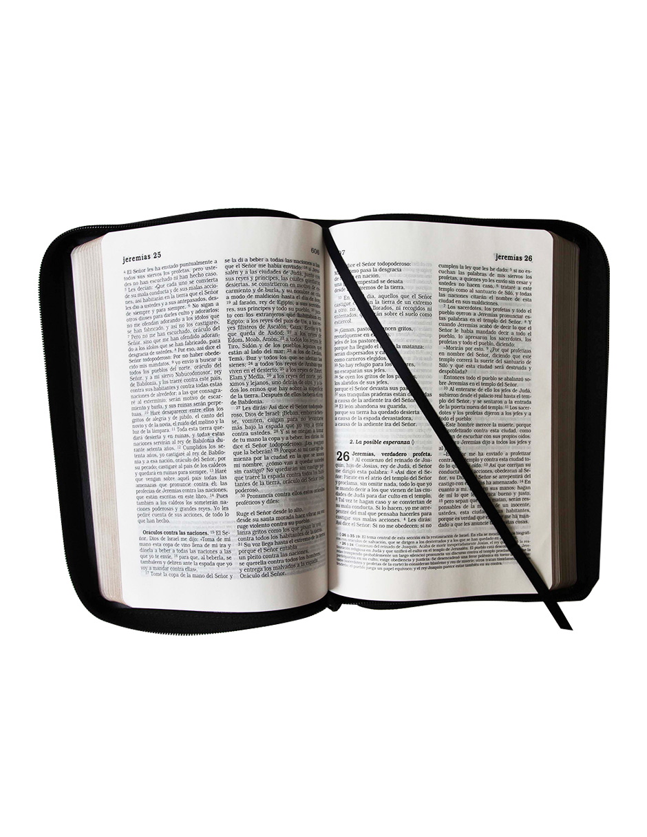 Biblia Católica: Edición letra grande. Símil piel negra, con cremallera, con Virgen de Guadalupe