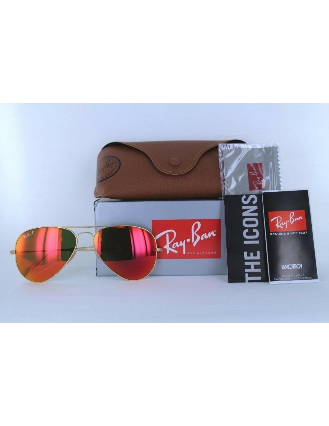 Lentes de sol Ray Ban Rb3026 112/4d Aviator Rojo Espejo Polarizado Gota Grande 